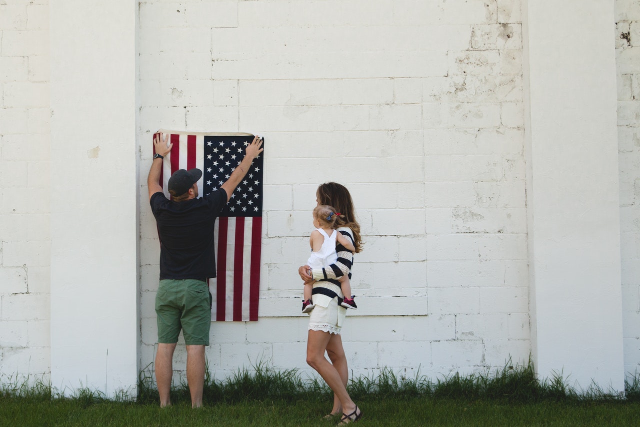 happy family with the US flag